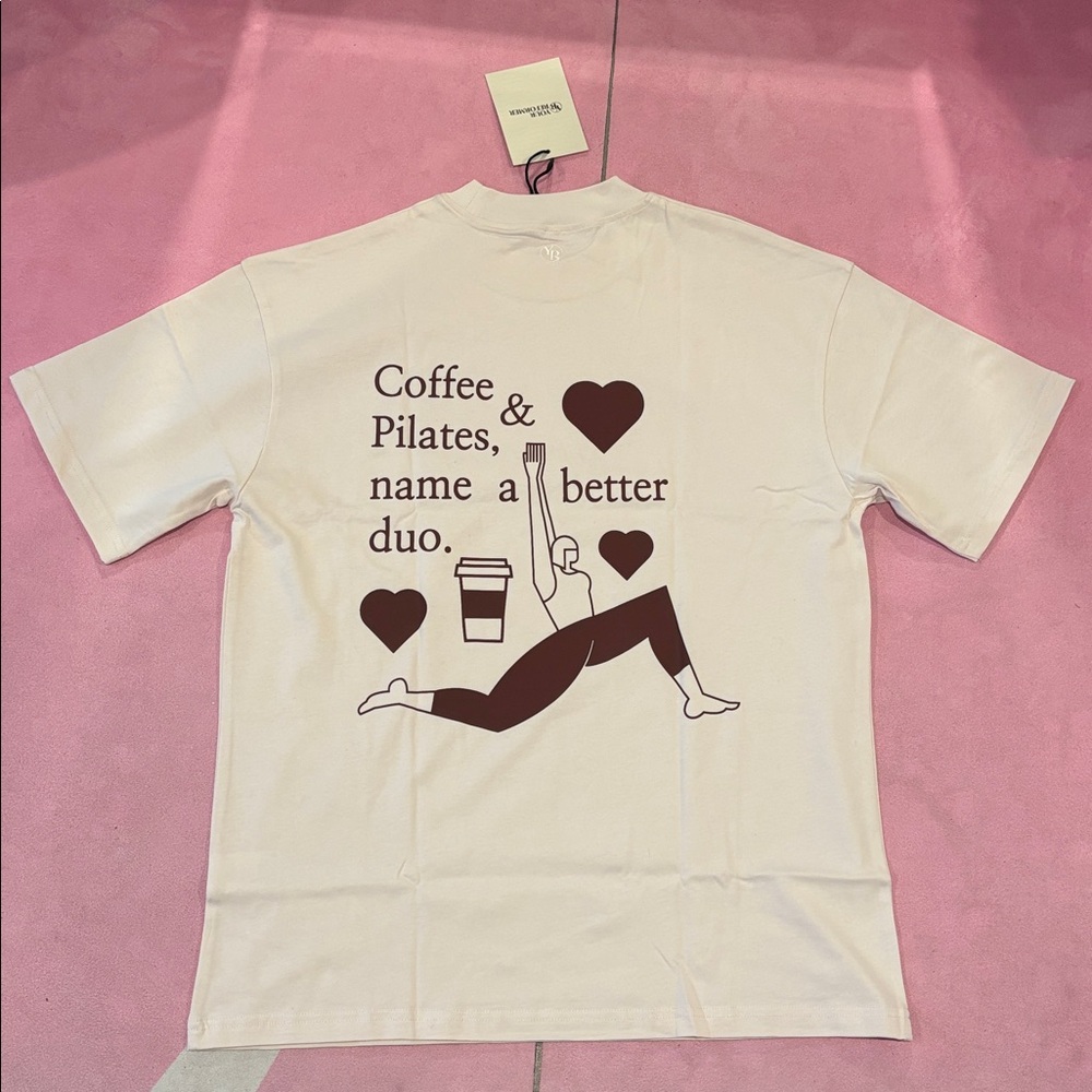 CCO! NWT Pilates the Espresso of Workouts Coffee & Pilates name a better duo Tee - Picture 3 of 11